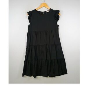 Cottagecore Kirundo NWT Women Small Black Ruffle Tiered Babydoll Mini Dress 7101